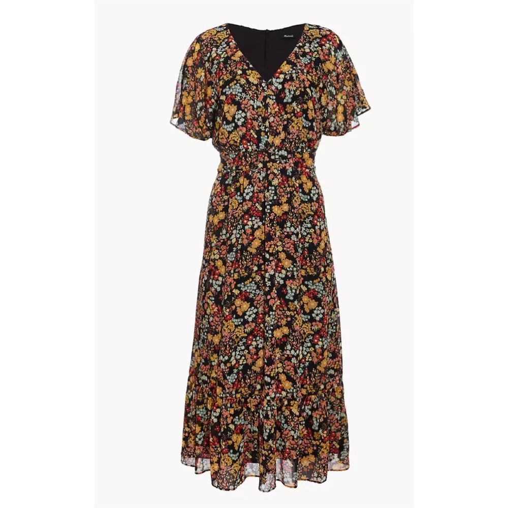 Madewell Dolman-Sleeve Ruffle-Hem Midi Dress in Flower Garden